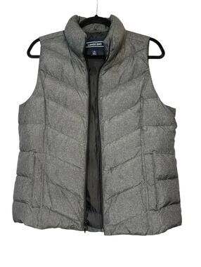 Lands' End Sleeveless Vest M Black Gray Down Puffer Insulated Outdoor Gorpcore